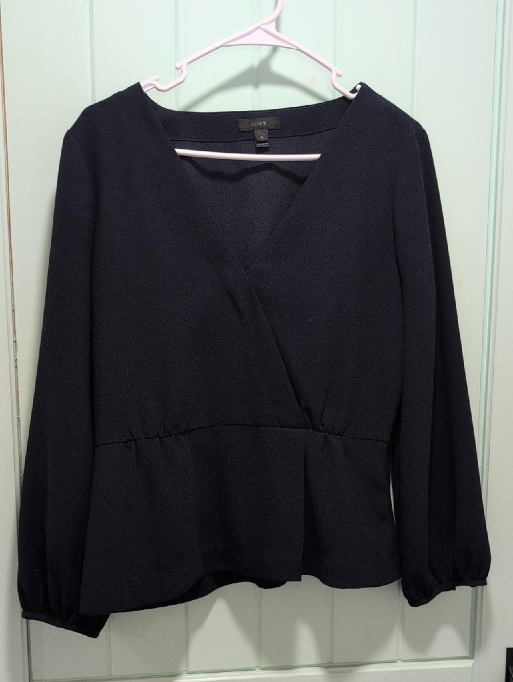 J. Crew Navy Long-Sleeve Wrap Peplum Blouse